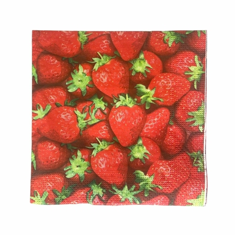 Guardanapo Estampado Para Decoupage E Artesanatos - 33x33cm Estampa De Morangos