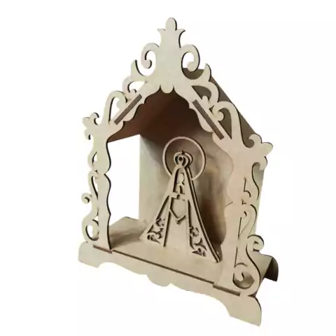 Oratório Trabalhado A Laser Com Nossa Senhora Em MDF Cru - 19x16x6cm.