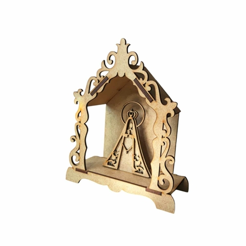 Oratório Trabalhado A Laser Com Nossa Senhora Em MDF Cru - 15×5x12,5cm.