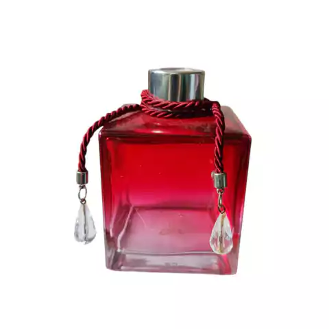 Frasco De Vidro Quadrado Vermelho De 250ml - Tampa Difusora Prata