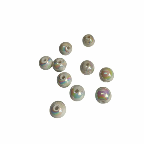 Pérolas Envernizadas Plásticas 10mm. - Bola Com Furo Passante Perolizada