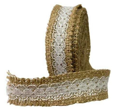 Fita de Juta com Renda no meio 2,5 cm - 5 metros
