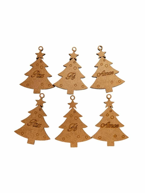 Enfeite Pendente Árvore De Natal 6 Unidades - 7X5,5cm Madeira MDF