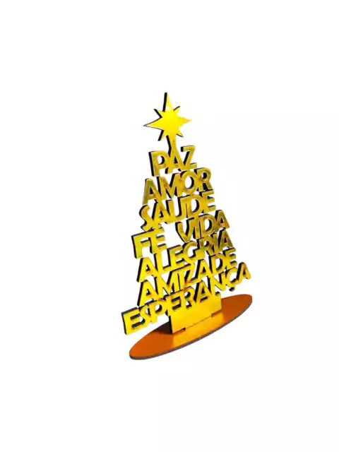 Árvore De Natal Palavras MDF Espelhado Dourado - 16,5X11cm