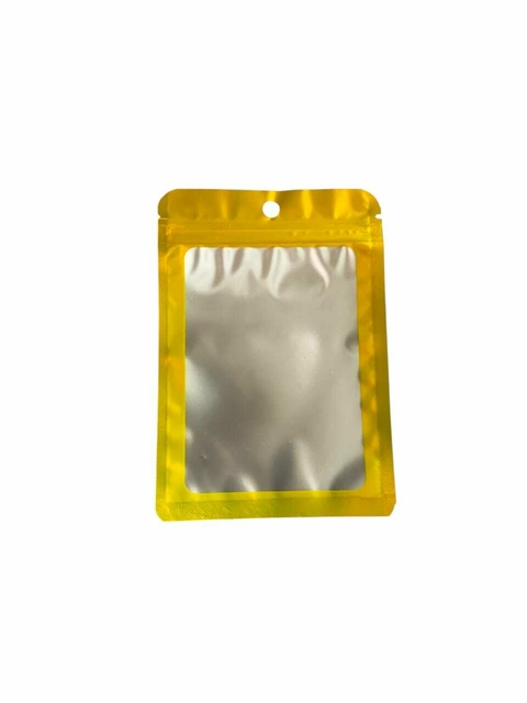Saquinho Metálico Amarelo Com Visor E Fecho Ziplock Com Furo - 15x10,5cm - 1 Unidade