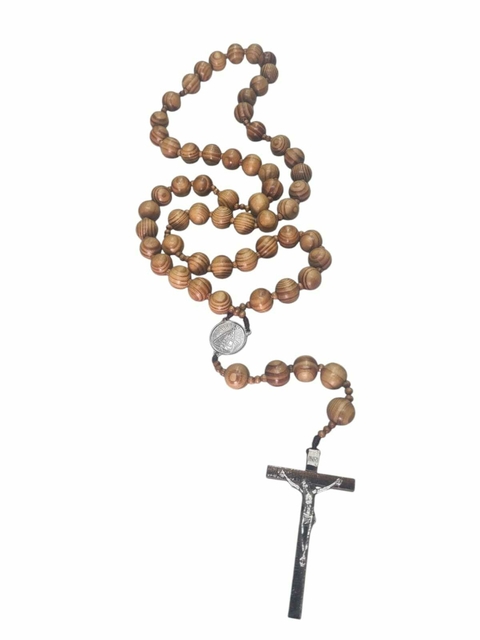 Terço Religioso Grande De Mesa Ou Parede Com Bolas Contas De Madeira - 90cm