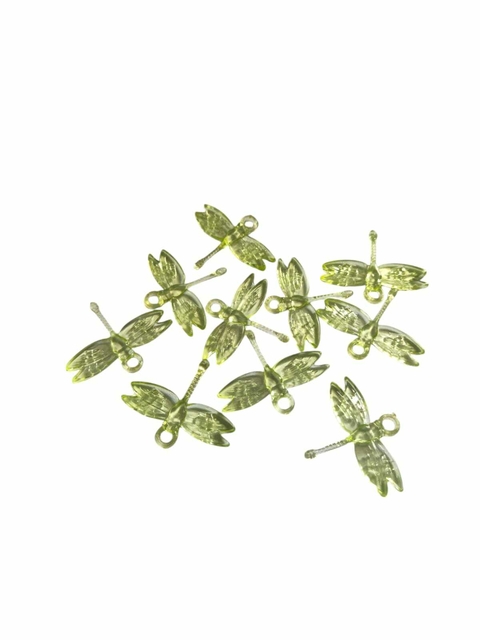 Pingente Libélula De Acrílico Cristal 20mm Verde - Com Furo Passante