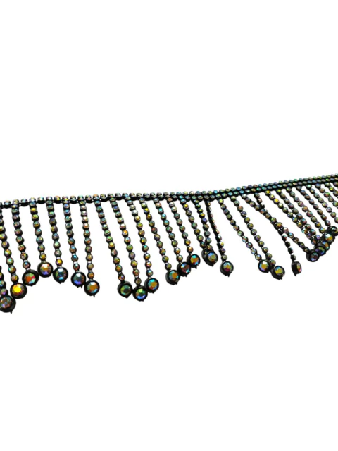 Franja De Strass Preto Cristal 60mm - 1 Metro - Para Carnaval, Customizações E Artesanatos