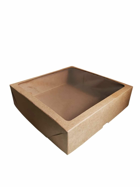 Caixa De Papel Kraft Com Visor De Acetato - 25x25x06cm - Para Presentes E Lembranças