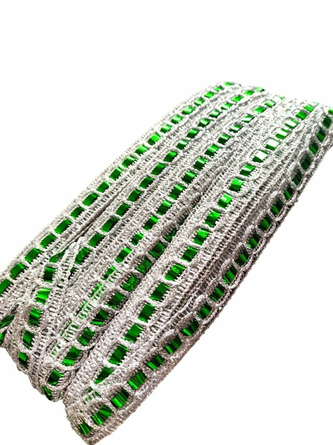 Galão De Passamanaria Metalizado Prata Com Verde 1 mt - Para Carnaval, Customizações E Artesanatos - comprar online