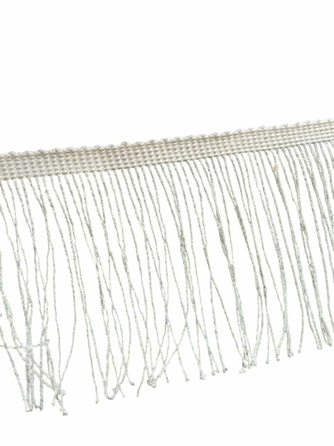 Franja De Tecido 10cm Prata Com Branca Brilhosa Rolo De 1 Metro - Para Artesanatos E Costuras