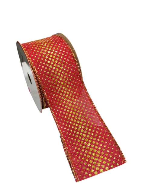 Fita Tecido De Natal Decorativa Vermelha Com Dourada 1 Metro Para Laços - 63mm - comprar online