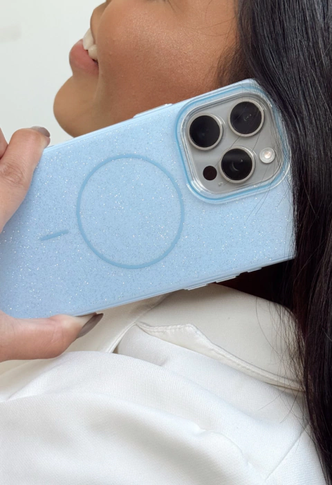 Capinha iPhone 16 Pro de Silicone com Gliter e MagSafe - Azul - comprar online