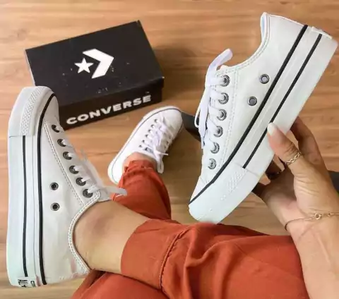 ALL STAR BRANCO COURO PLATAFORMA