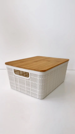 CAIXA ORGANIZADORA COM TAMPA DE BAMBU - M