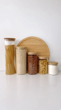 POTE HERMÉTICO TAMPA DE BAMBU REDONDO - 600ML - BAMBUS HOME