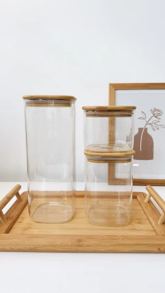 KIT POTE HERMÉTICO QUADRADO - 3 PEÇAS - BAMBUS HOME