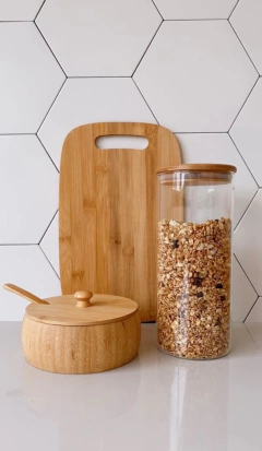 POTE HERMÉTICO TAMPA DE BAMBU REDONDO - 1,6L - BAMBUS HOME