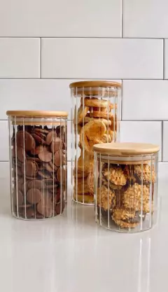 KIT POTES CANELADOS HERMÉTICOS - 3 PEÇAS