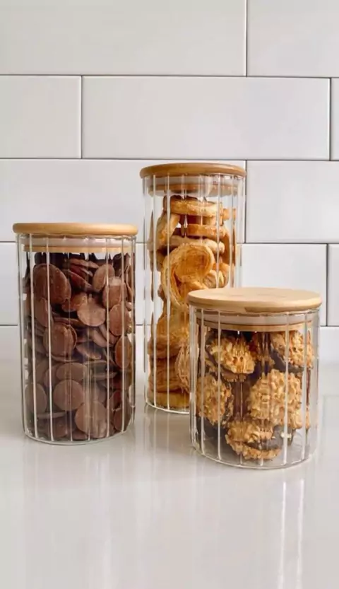 KIT POTES CANELADOS HERMÉTICOS - 3 PEÇAS