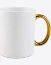 Caneca cerâmica branca com alça metalizada