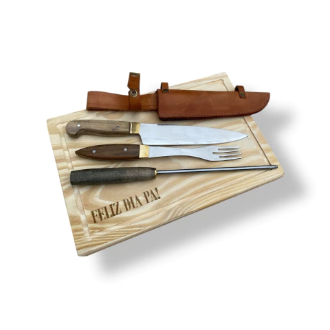 Combo Tabla + Cuchillo, Tenedor y Chaira 27cm