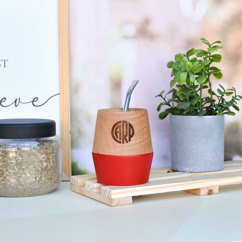 MATE DE MADERA FUTBOL Y MESSI CON BOMBILLA