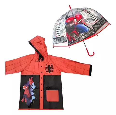 Combo Paraguas + Piloto Lluvia Niños Impermeable Spiderman