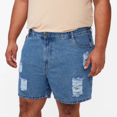 Bermuda Jeans 100% Rasgadinha Plus Size Masculina Cranc 47 - comprar online