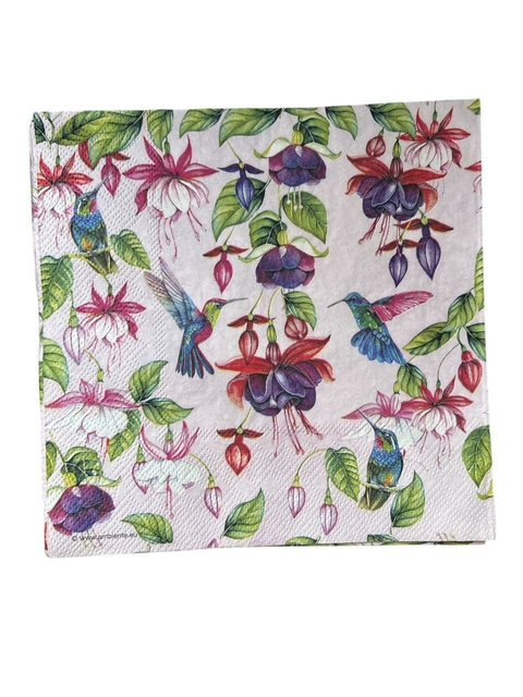Guardanapo para Decoupage 33x33cm - Estamparia Flores e Beija Flor - comprar online