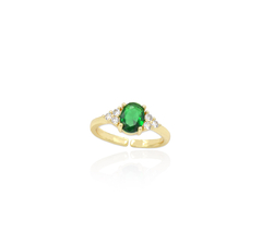 Anillo Ajustable Piedra Óvalo Con Zirconias. Oro Laminado 18k - CATÁLOGO BLANCO