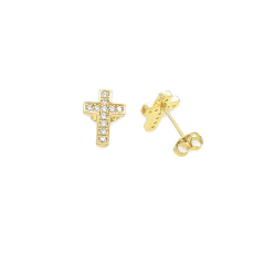 BROQUELES CRUZ CON ZIRCONIAS. ORO LAMINADO 18K
