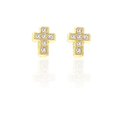 Broqueles Cruz Con Zirconias. Oro 10K
