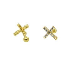 Broqueles Cruz Zirconias. Oro Laminado