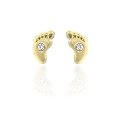 Broqueles Huella Pie Con Zirconia. Oro 10K