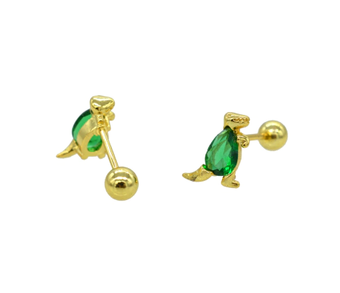 Broqueles Dinosaurio Rex. Oro Laminado