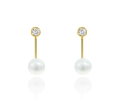 Broqueles Barra Perla Y Bicel. Chapa De Oro 22K