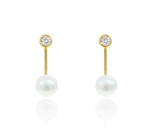 Broqueles Barra Perla Y Bicel. Chapa De Oro 22K