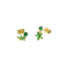 Broqueles Flor Piedra Verde. Oro Laminado 18k