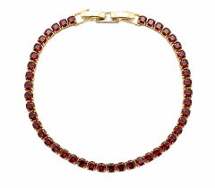Pulsera Tenis Zirconias Rubí 3mm. Oro Laminado 18k