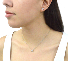 JUEGO COLLAR Y ARETES CUADRO CON ZIRCONIAS. CHAPA DE RODIO - comprar en línea