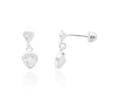 Broqueles Zirconia Corazón Colgante. Plata .925