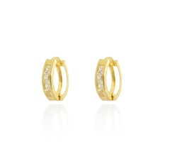 Aretes Huggies Con Zirconias Chicas. Oro 10k