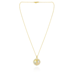Collar Virgen Rostro Flor Redonda 3 Oros Con Zirconias. Chapa De Oro 14k - comprar en línea