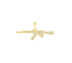 Dije Rifle AK-47 Dorado Con Zirconias. Oro Laminado 18k