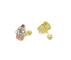 Broqueles Muffin Cupcake Esmaltados Con Zirconias. Oro 10k en internet