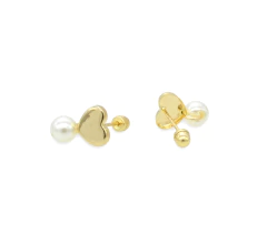 Broqueles Corazón Espejo Con Perla. Oro 10k - comprar en línea