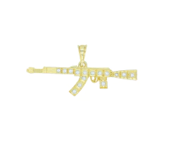 Dije Rifle AK-47 Dorado Con Zirconias. Oro Laminado 18k - CATÁLOGO BLANCO