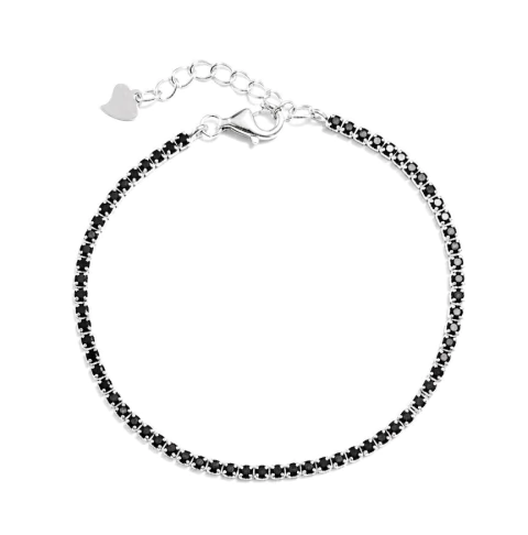 Pulso Ajustable Tenis 2mm Con Zirconias Negras. Plata 0.925
