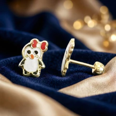 BROQUELES PINGÜINO MOÑO. ORO LAMINADO 18K - CATÁLOGO BLANCO
